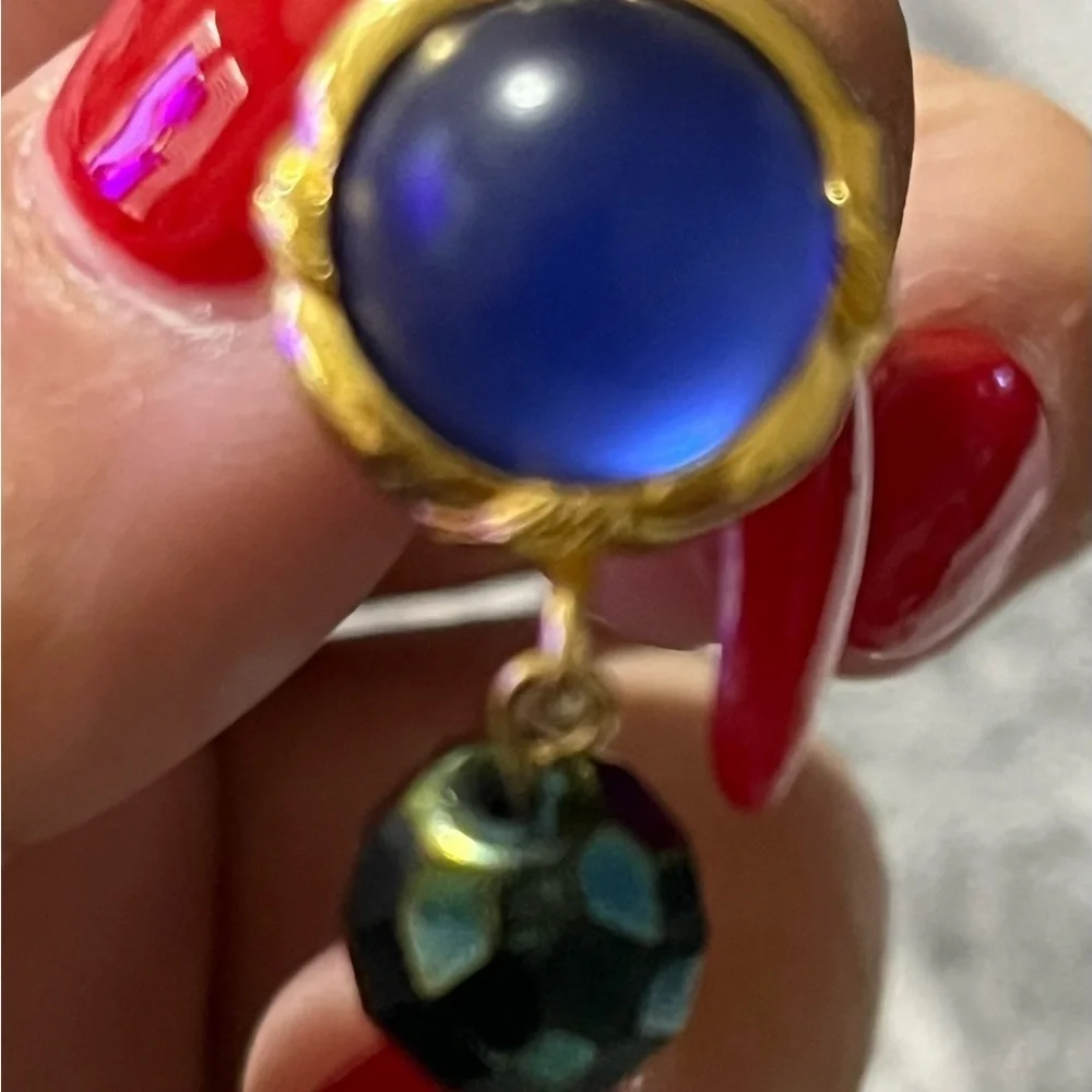 Liz Claiborne International Elegant Blue and Gold Drop Earrings - Picture 2 of 4